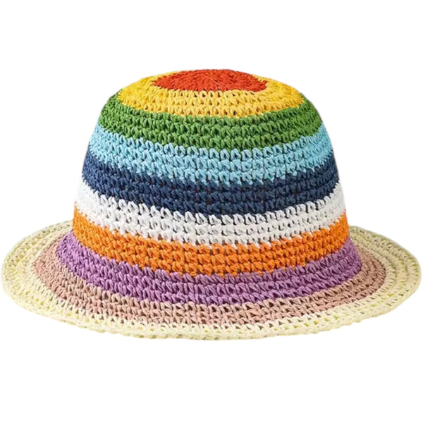 Multicolour Striped Crochet Bucket Hat - Cream Available at 1love2hugs3kisses ibiza