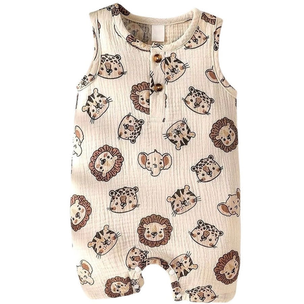 Muslin Baby Romper Safari Friends – Sand from 1love2hugs3kisses Ibiza