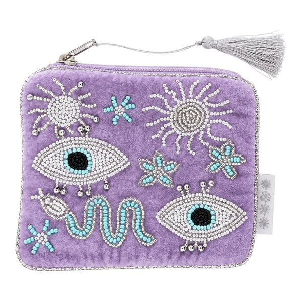 Mystic Eye Beaded Pouch – Lilac Available at 1love2hugs3kisses Ibiza