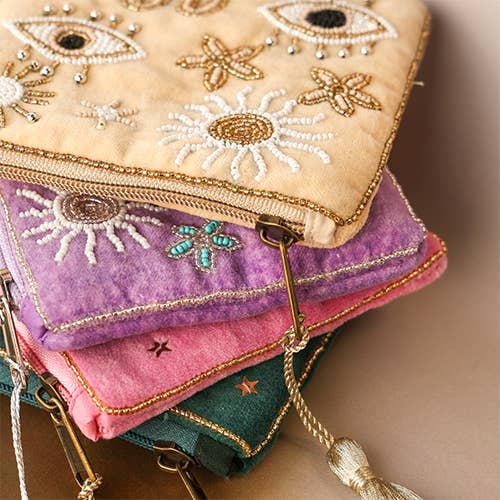 Mystic Eye Beaded Pouch – Lilac Available at 1love2hugs3kisses Ibiza
