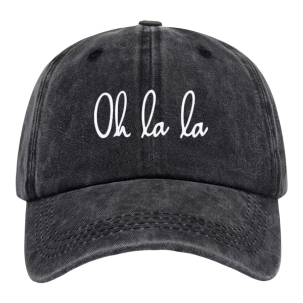 Oh La La Vintage Washed Baseball Cap – Black Available at 1love2hugs3kisses Ibiza 