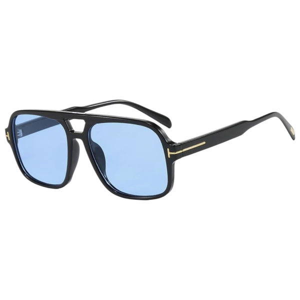 Oversized Double Bridge Sunglasses – Black / Blue available at 1love2hugs3kisses ibiza