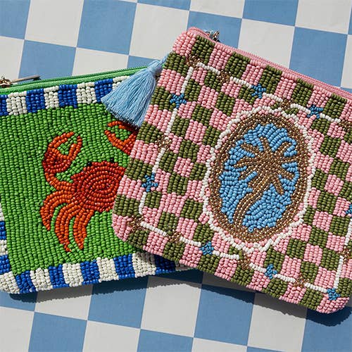 Palm Tree Beaded Pouch – Pink & Green Available at 1love2hugs3kisses Ibiza 