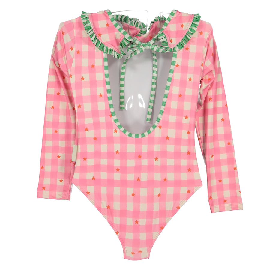 Paper Boat Long Sleeve Swimsuit - Gingham Stars Available at 1love2hugs3kisses Ibiza