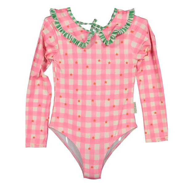 Paper Boat Long Sleeve Swimsuit - Gingham Stars Available at 1love2hugs3kisses Ibiza