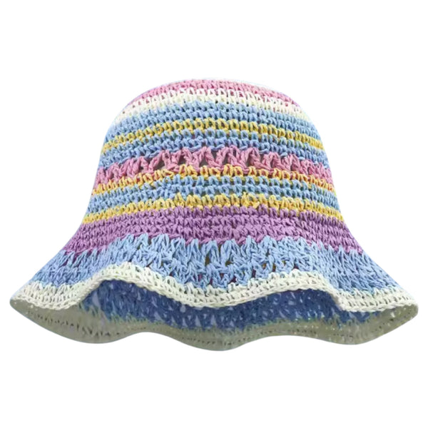 Pastel Rainbow Crochet Striped Bucket Hat - Ocean Available at 1love2hugs3kisses Ibiza