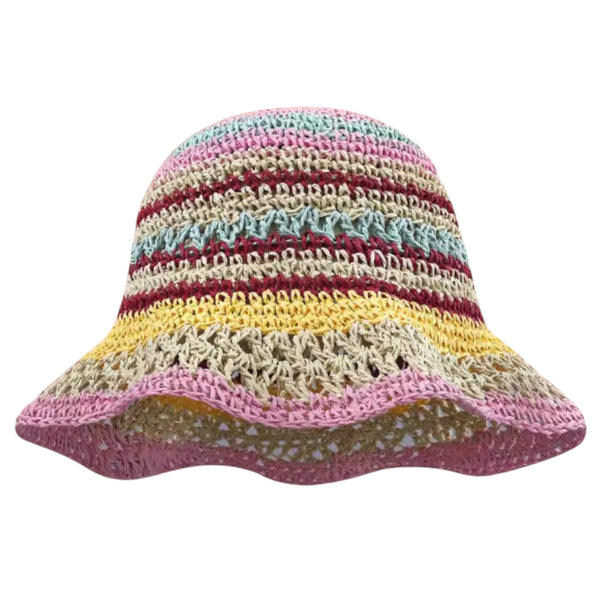 Pastel Rainbow Crochet Striped Bucket Hat - Sunset Available at 1love2hugs3kisses Ibiza