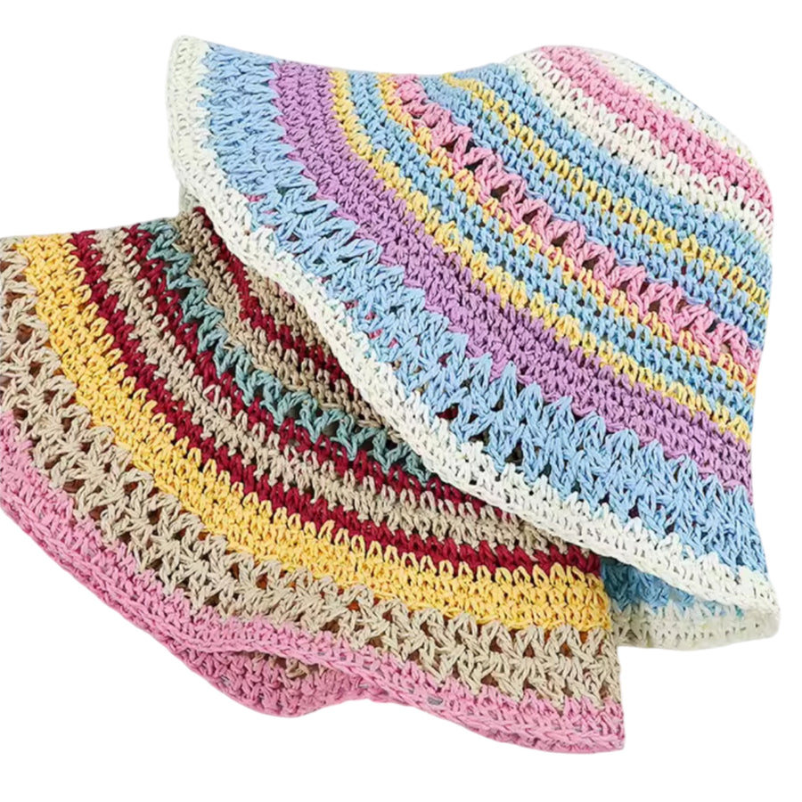 Pastel Rainbow Crochet Striped Bucket Hat - Ocean Available at 1love2hugs3kisses Ibiza