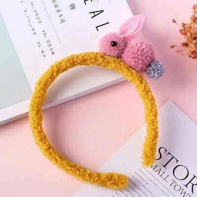 Plush Kids Headband Yellow - Pink Bunny available at 1love2hugs3kisses Ibiza