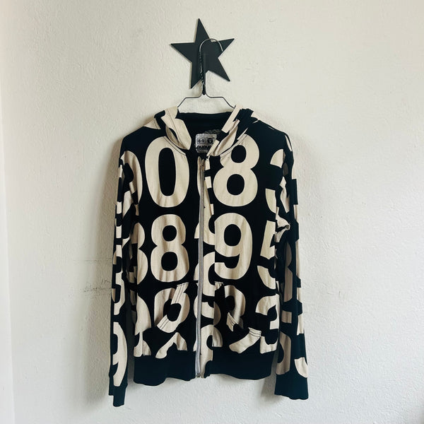 Pre-loved Nununu Black Zip Hooded Sweater numbers - Size 8 / 9 years Available at 1love2hugs3kisses Ibiza