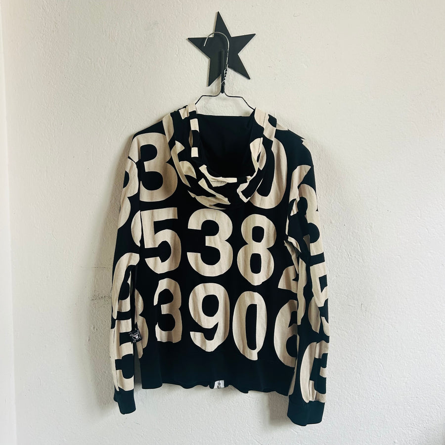 Pre-loved Nununu Black Zip Hooded Sweater numbers - Size 8 / 9 years Available at 1love2hugs3kisses Ibiza