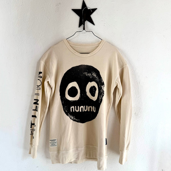 Pre-loved Nununu Smile Sweater Natural size 10-11 years – unisex kids sweatshirt with smile print, available at 1Love 2Hugs 3Kisses Ibiza.