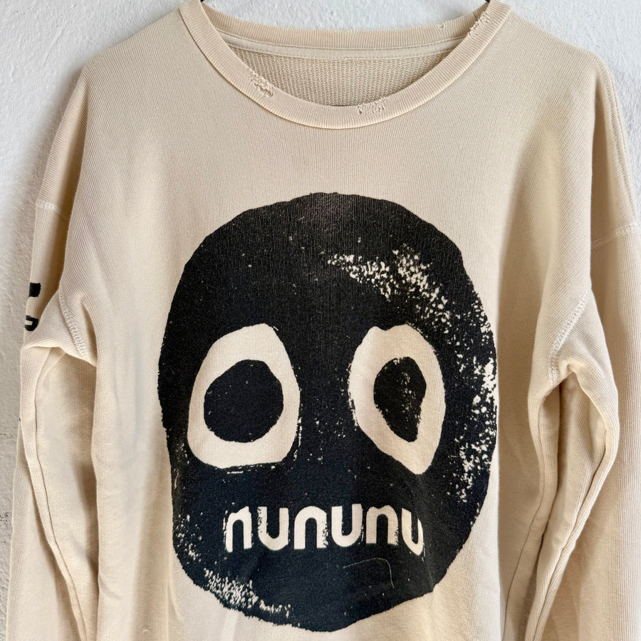 Pre-loved Nununu Smile Sweater Natural size 10-11 years – unisex kids sweatshirt with smile print, available at 1Love 2Hugs 3Kisses Ibiza.