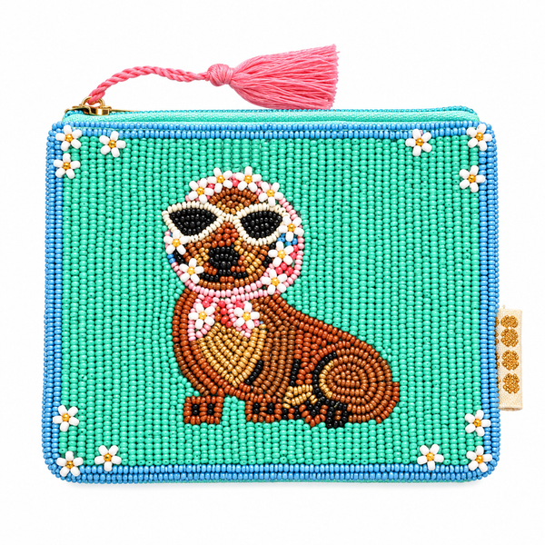 Puppy Beaded Pouch – Aqua Blue Available at 1love2hugs3kisses Ibiza