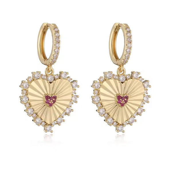 Radiant Heart Huggie Earrings – Gold & Pink available at 1Love2Hugs3Kisses ibiza 