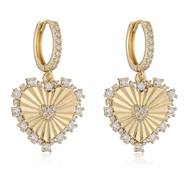radiant heart huggie earrings with zirconia stones -gold available at 1love2hugs3kisses Ibiza