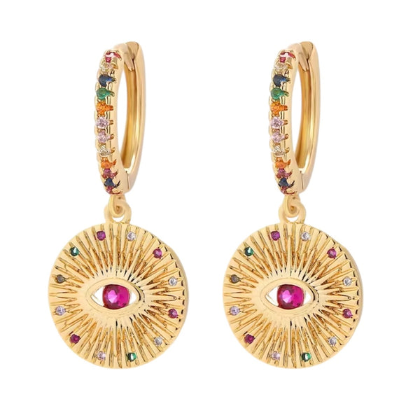 Rainbow Evil Eye Huggie Earrings – Gold available at 1Love2Hugs3Kisses ibiza 