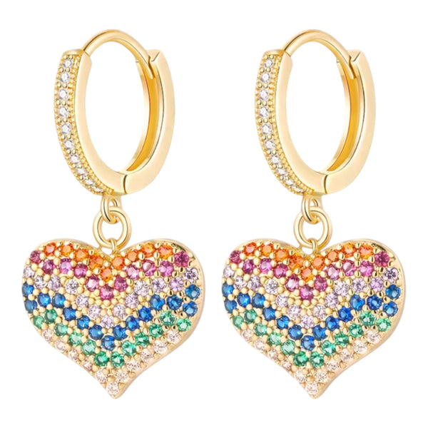 Rainbow heart huggie earrings - gold available at 1love2hugs3kisses Ibiza