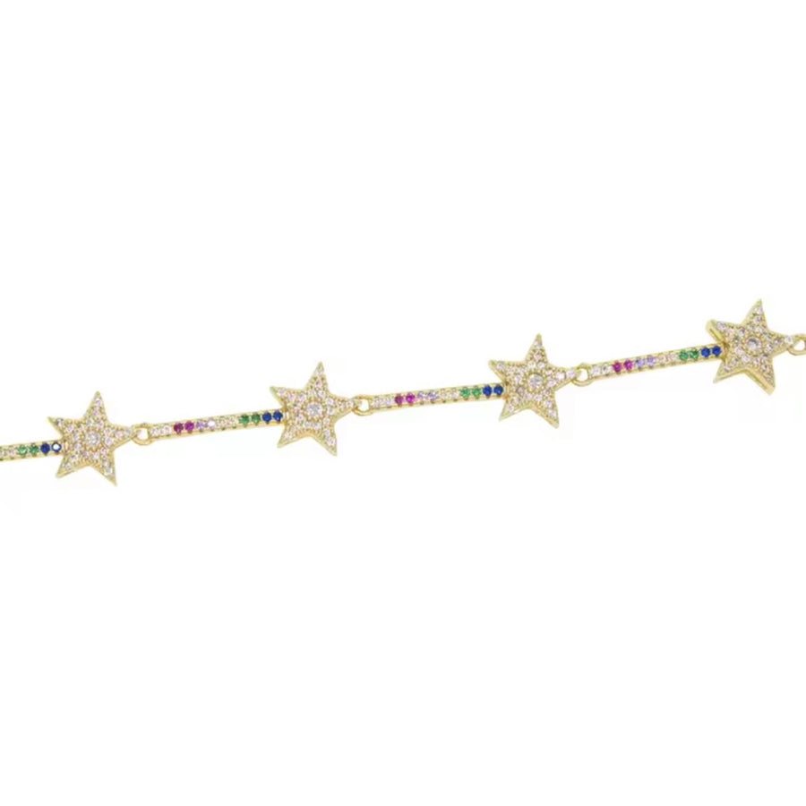 Gold bracelet with multicolour cubic zirconia star charms