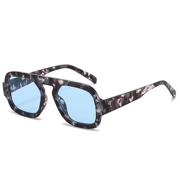 Retro Square Sunglasses M Grey Leopard Blue Lens available at 1love2hugs3kisses ibiza
