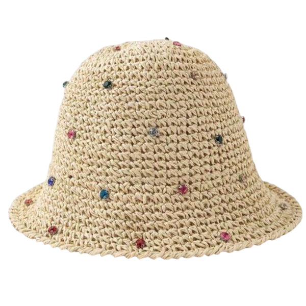 Rhinestone Crochet Bucket Hat - Cream Available at 1love2hugs3kisses Ibiza