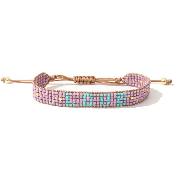 Handmade Rice Bead Braided Bracelet Love Lilac-Turquoise from 1love2hugs3kisses ibiza