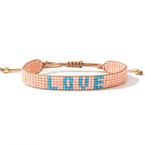 Handmade Rice Bead Braided Bracelet Love Pink-Turquoise 1love2hugs3kisses ibiza