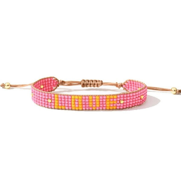 Handmade Rice Bead Braided Bracelet Love Pink-Yellow 1love2hugs3kisses ibiza