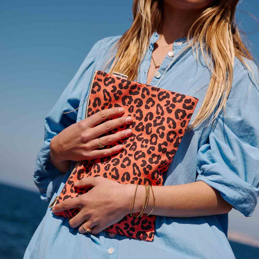 Rose In April Lili Flat Pouch Leopard - Coral Available at 1love2hugs3kisses ibiza