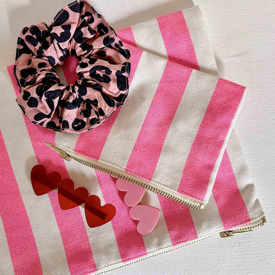 Rose In April Lili Flat Pouch Stripes - Neon Pink available at 1love2hugs3kisses ibiza