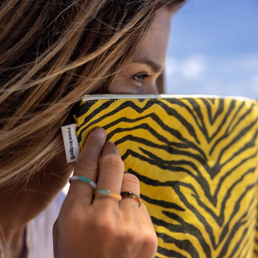 Rose In April Lili Flat Pouch Zebra - Yellow Available at 1love2hugs3kisses Ibiza