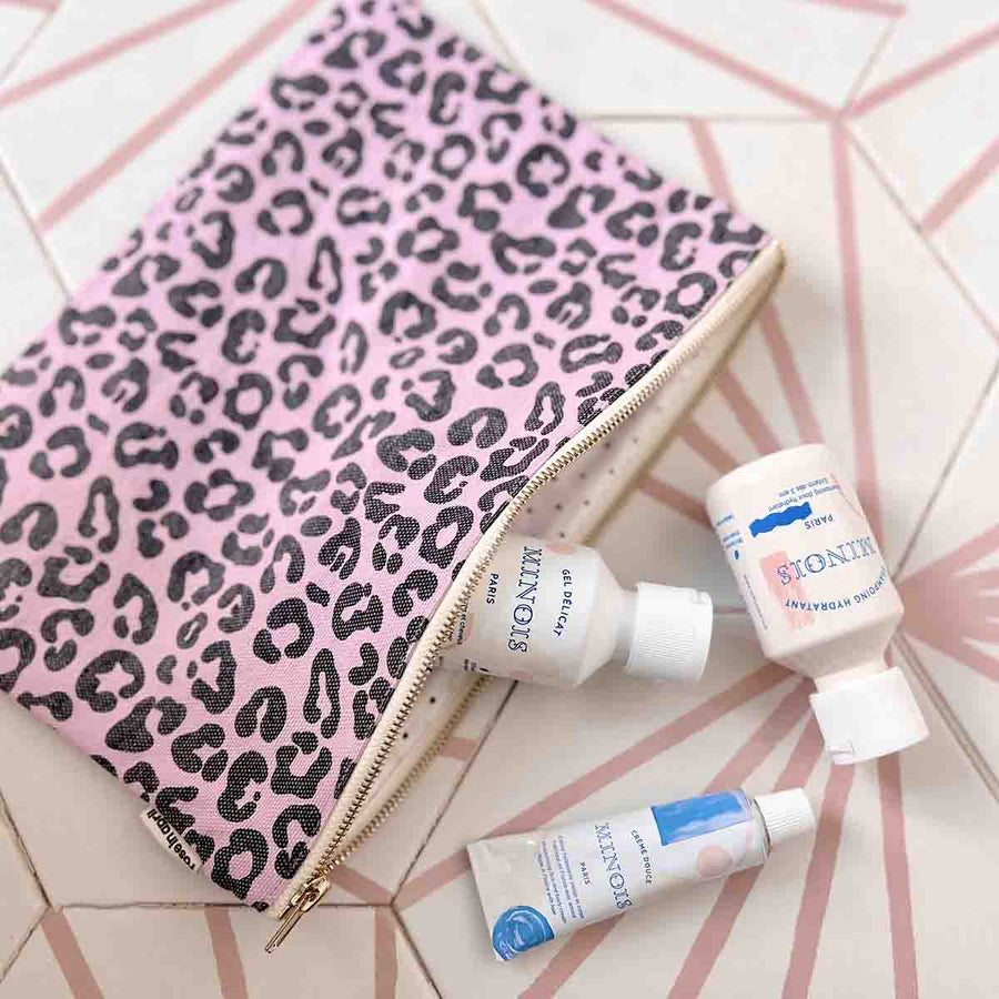 Rose In April Lili Flat Pouch Leopard - Bubble Pink available at 1love2hugs3kisses ibiza