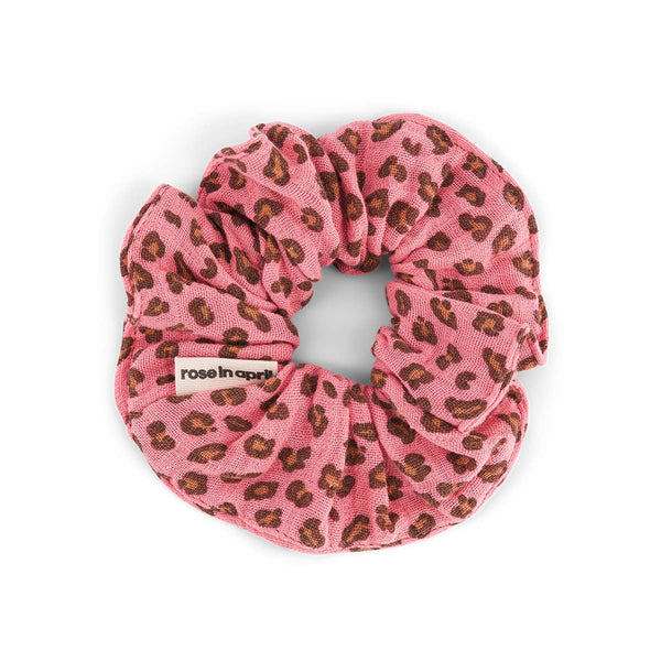 Rose in April Scrunchie Mini Leopard - Geranium Pink available at 1love2hugs3kisses ibiza