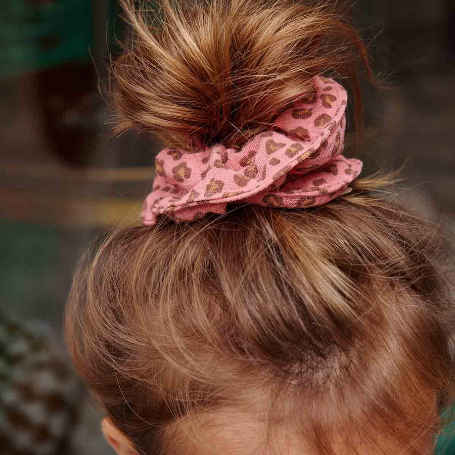 Rose in April Scrunchie Mini Leopard - Geranium Pink available at 1love2hugs3kisses ibiza