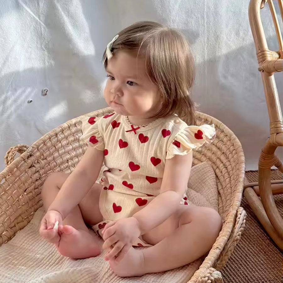 Ruffled Heart Baby Girl Onesie – Cream & Red From 1love2hugs3kisses ibiza