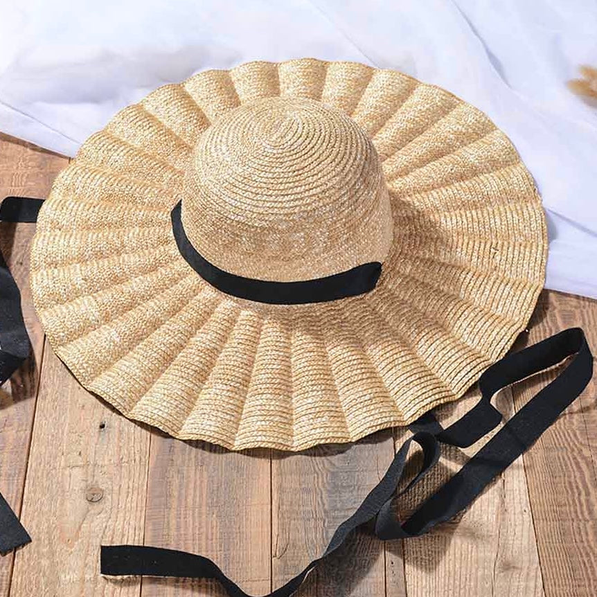 Straw Hat Natural Scalloped Dolce - black Ribbon from 1love2hugs3kisses Ibiza