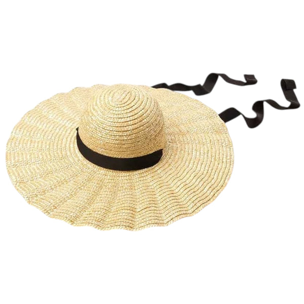 Straw Hat Natural Scalloped Dolce - black Ribbon from 1love2hugs3kisses Ibiza