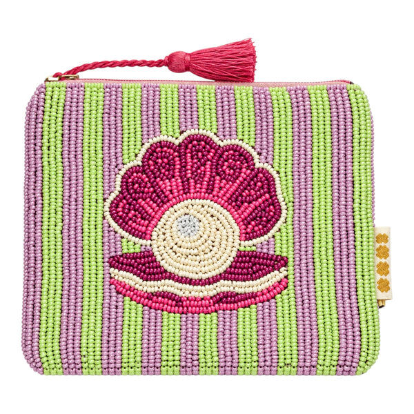 Shell Beaded Pouch – Lilac & Green Available at 1love2hugs3kisses Ibiza