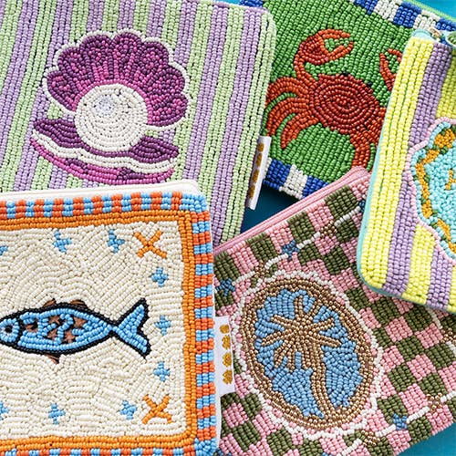 Shell Beaded Pouch – Lilac & Green Available at 1love2hugs3kisses Ibiza