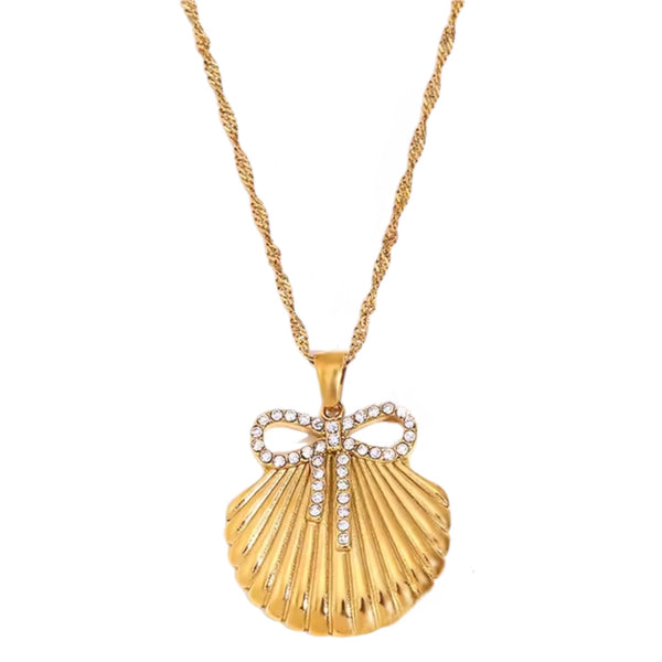 Shell Bow Necklace – Gold available at 1love2hugs3kisses ibiza