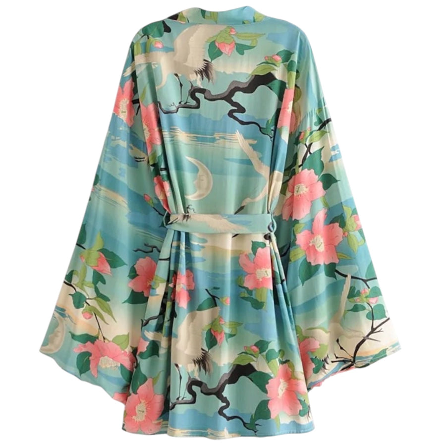 Short Bohemian Crane Kimono - Jade Green From 1love2hugs3kisses Ibiza