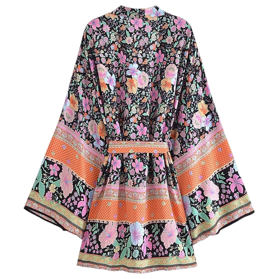 Short Bohemian Floral Kimono – Black / Multi Color available at 1love2hugs3kisses Ibiza