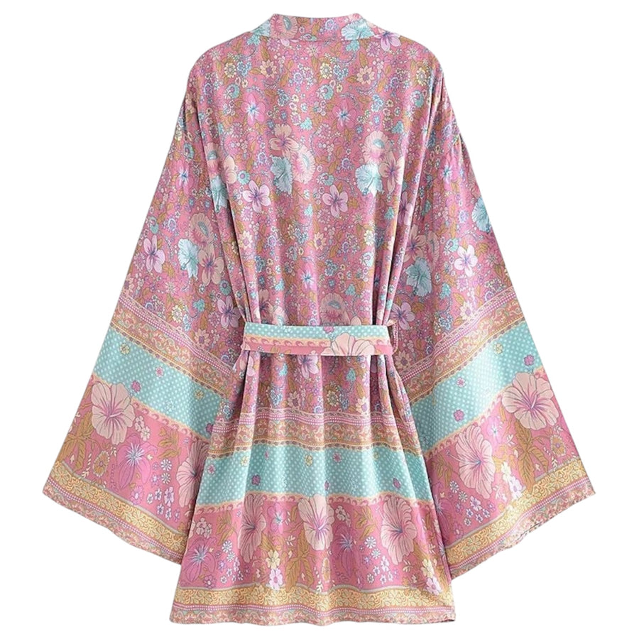 Short Bohemian Floral Kimono - Pink available at 1love2hugs3kisses Ibiza