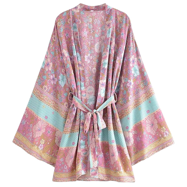Short Bohemian Floral Kimono - Pink available at 1love2hugs3kisses Ibiza
