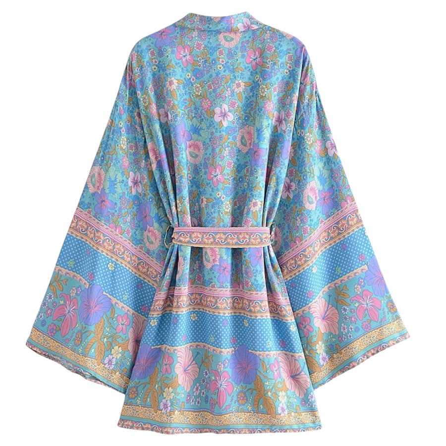 Short Bohemian Floral Kimono - Sky Blue available at 1love2hugs3kisses Ibiza