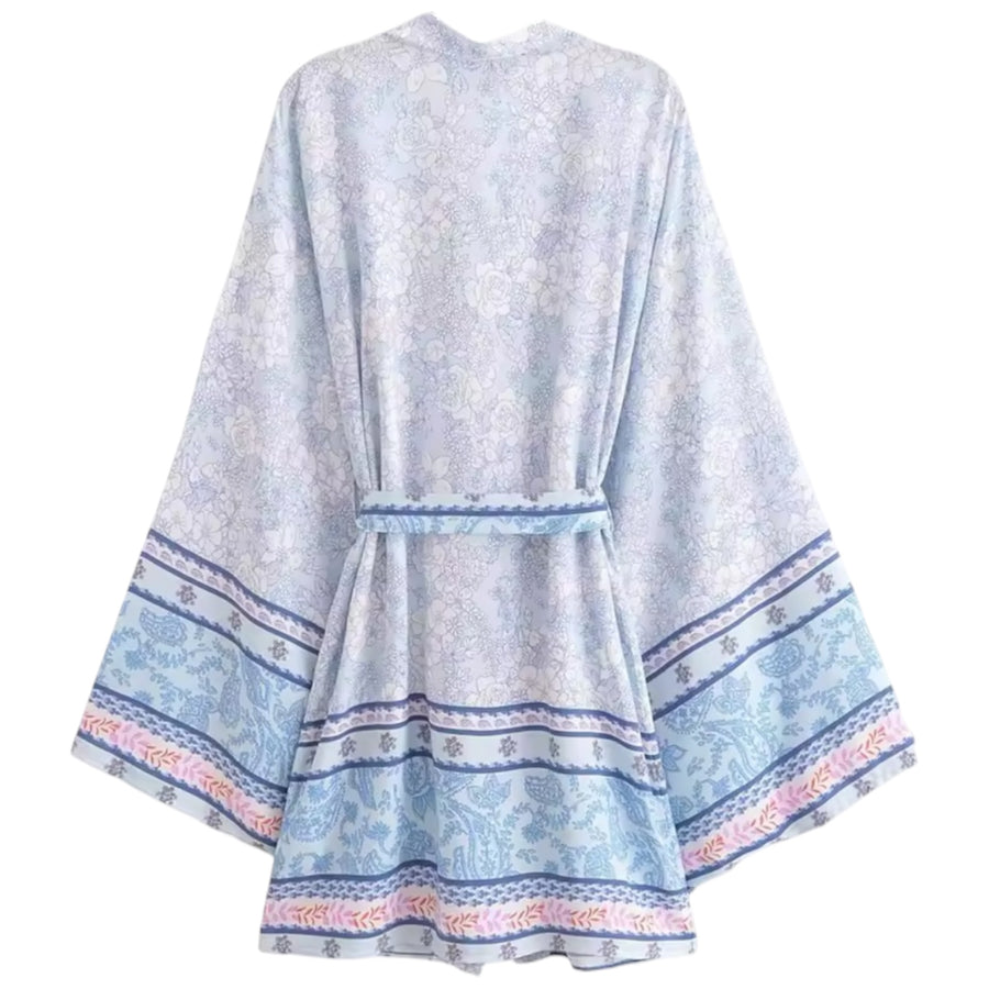 Short Bohemian Floral Kimono - Soft Blue From 1love2hugs3kisses Ibiza