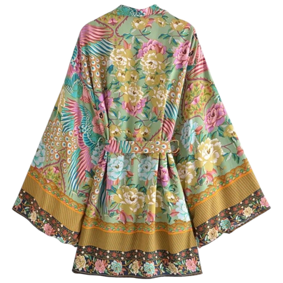 Short Bohemian Kimono – Mystic Peacock / Green from 1love2hugs3kisses Ibiza