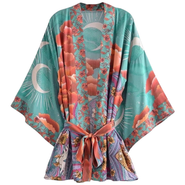 Short Bohemian Moon Kimono - Green from 1love2hugs3kisses Ibiza