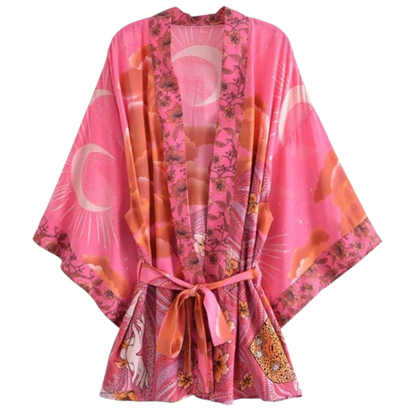Short Bohemian Moon Kimono - Pink Available at 1love2hugs3kisses Ibiza
