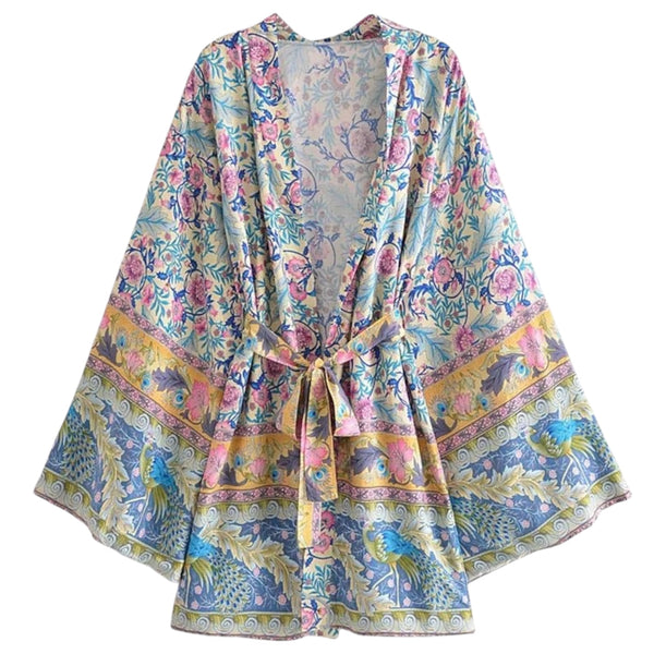 Short Bohemian Peacock Kimono - Floral Pastel From 1love2hugs3kisses Ibiza